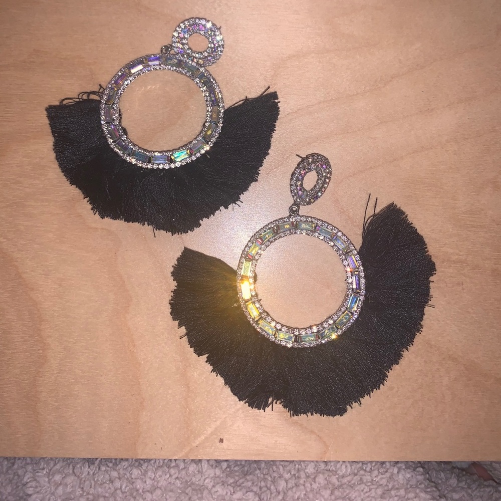 Black fringe earrings